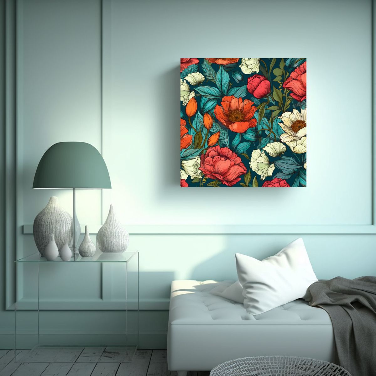 GENERICO - Patrón Sin Costuras Flores Acuarela Arte 90x90 Cm