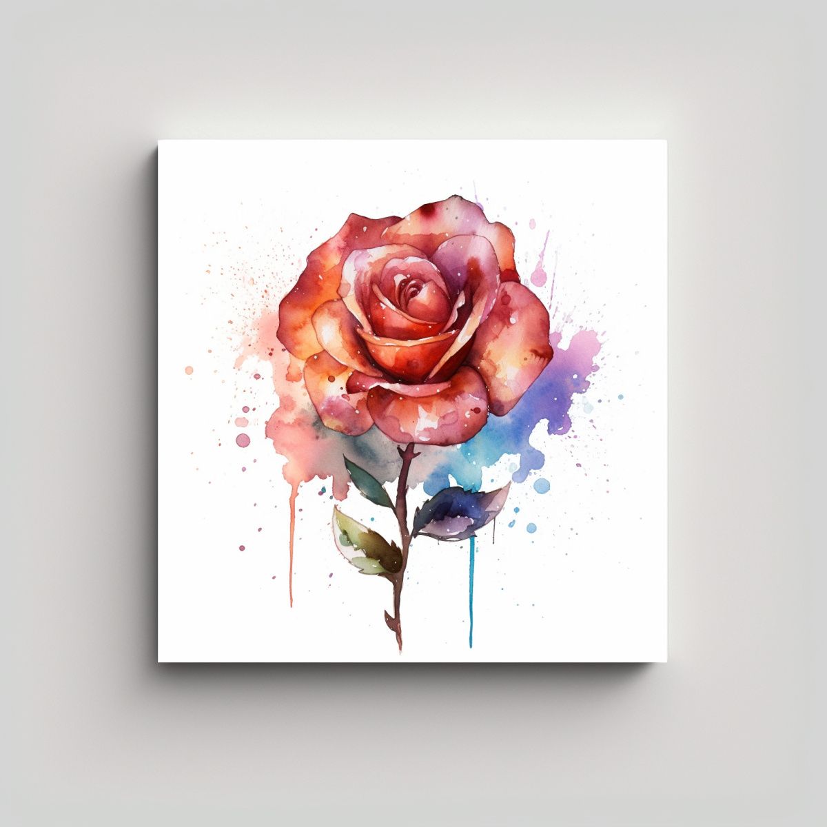 GENERICO - Rosa Acuarela Transparente En Lienzo Estilo 80x80 Cm