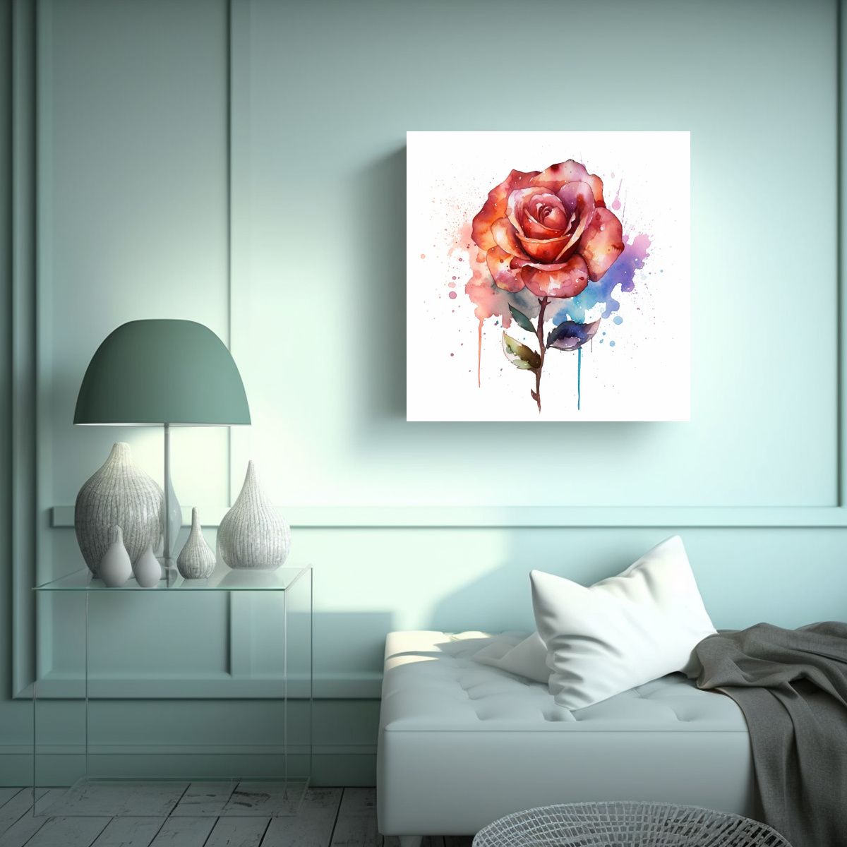 GENERICO - Rosa Acuarela Transparente En Lienzo Estilo 80x80 Cm