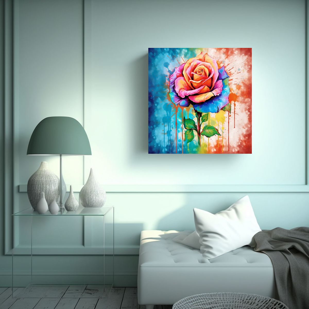 GENERICO - Diseño Sublimado Multicolor Rosa Lienzo De 80x80 Cm