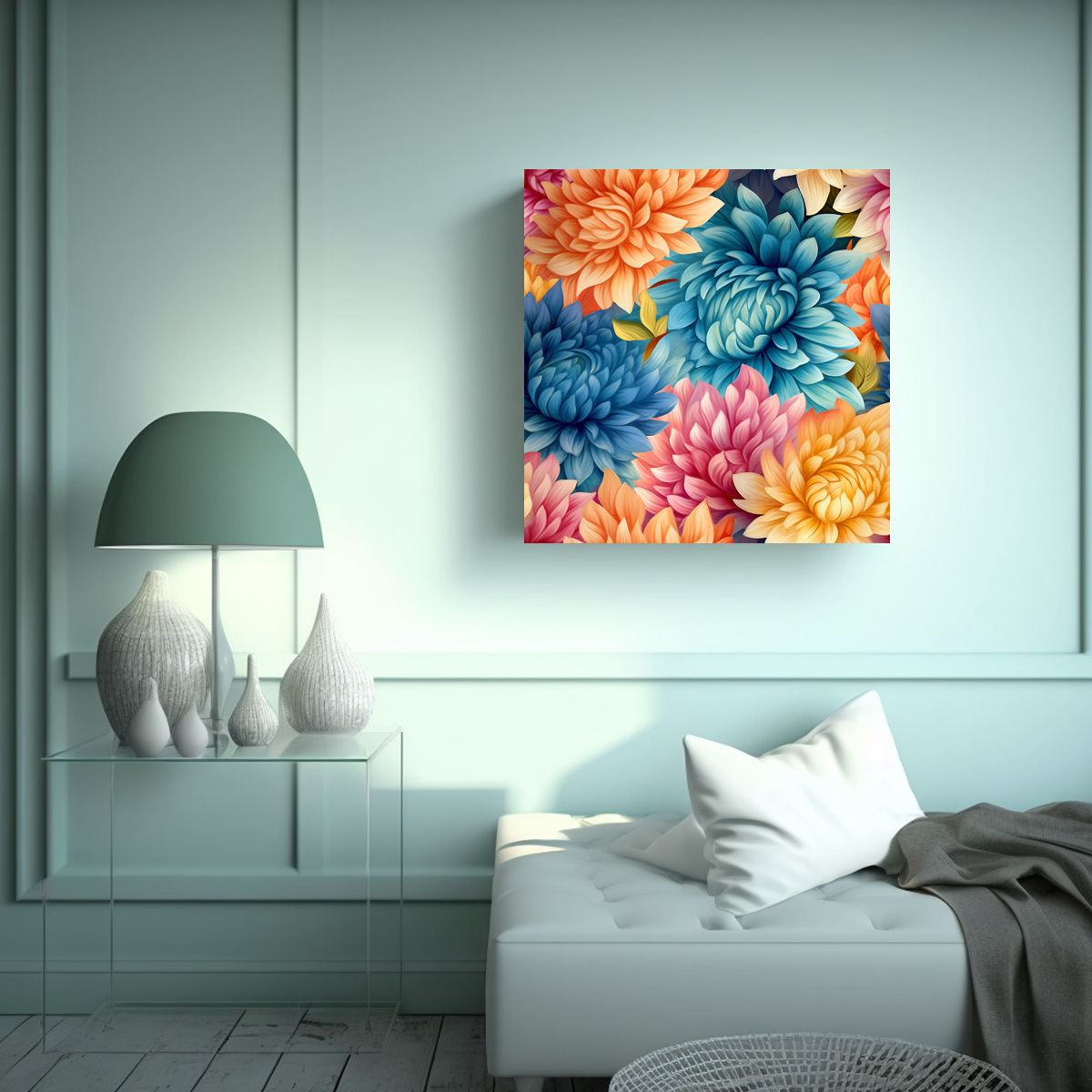 GENERICO - Patrón Floral Acuarela 8k 3D Detallado Arte 60x60 Cm