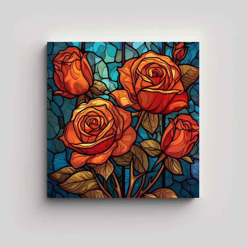 GENERICO - Lienzo Rosas Manchadas Vidriera Ilustración Arte 60x60 Cm