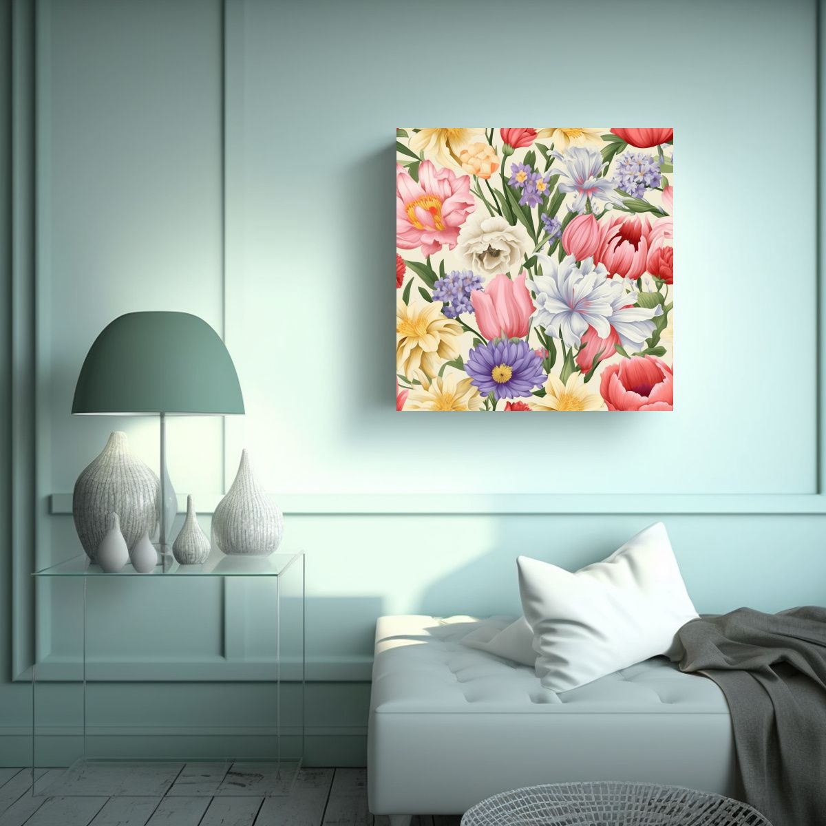 GENERICO - Patrón Floral Enigmático Lienzo Alta Calidad 90x90 Cm