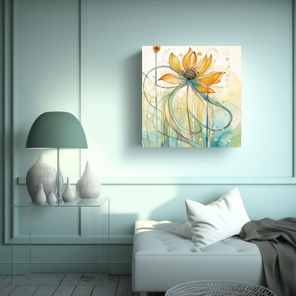 GENERICO - Concepto Equilibrio Arte Abstracto Flor Amarilla 90x90 Cm