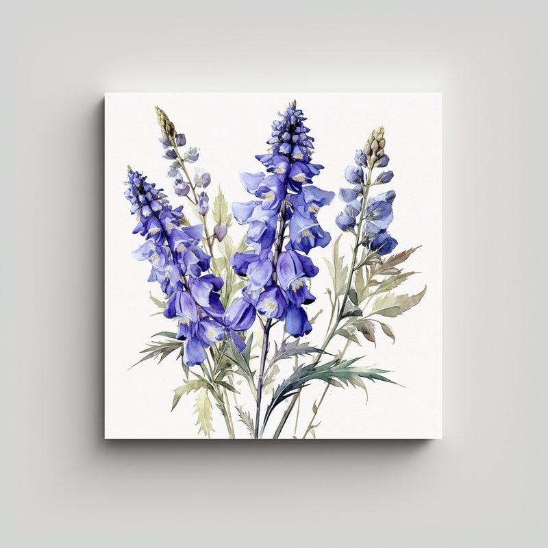 GENERICO - Arte Botánico Delphinium SP Vintage, Lienzo 90x90 Cm