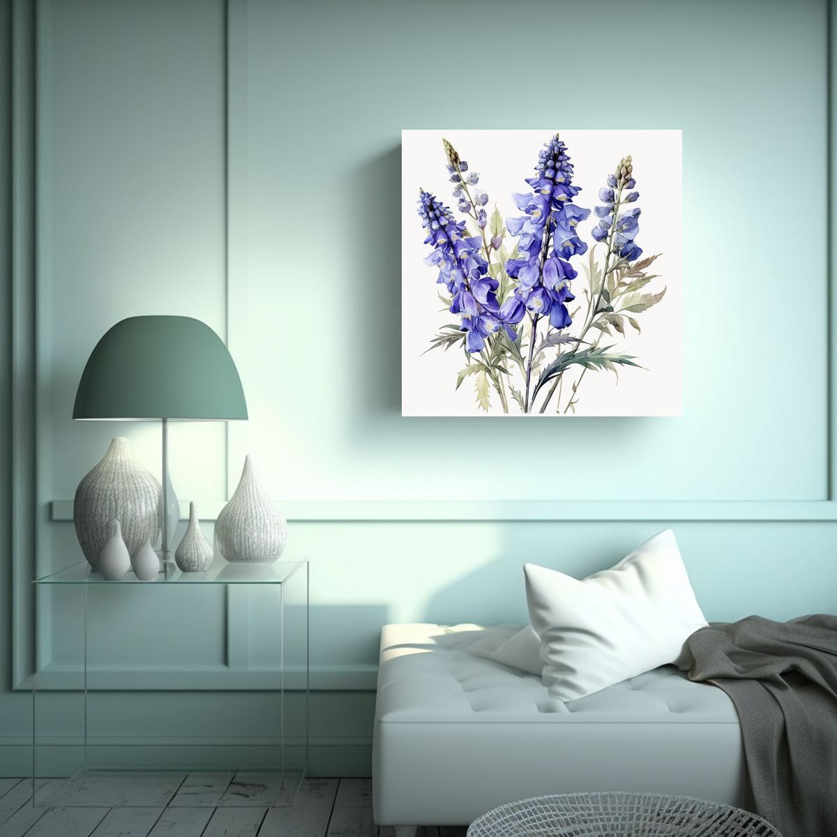 GENERICO - Arte Botánico Delphinium SP Vintage, Lienzo 80x80 Cm
