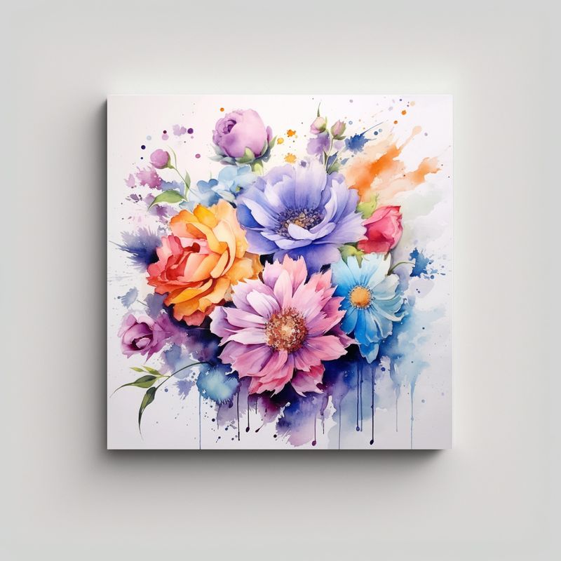 GENERICO - Cuadro De Flores Acuarela Intenso Expresión Arte 90x90 Cm