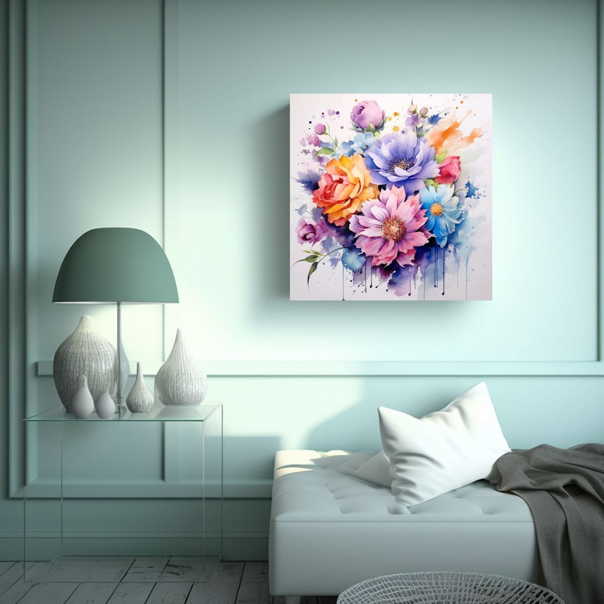 GENERICO - Cuadro De Flores Acuarela Intenso Expresión Arte 80x80 Cm