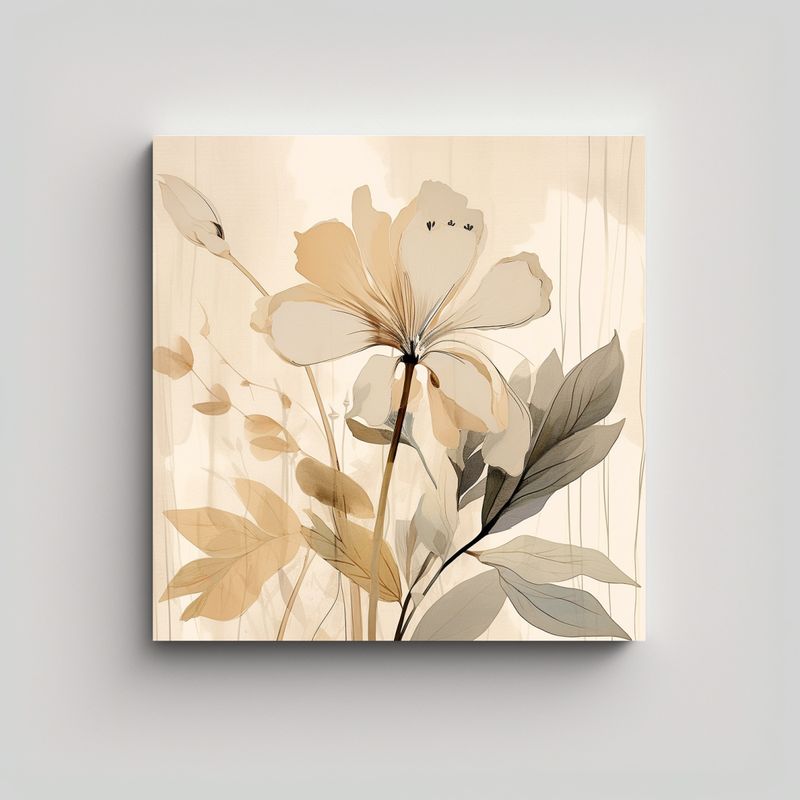 GENERICO - Arte Abstracto Botánico Beige 8k, Diseño De 50x50 Cm