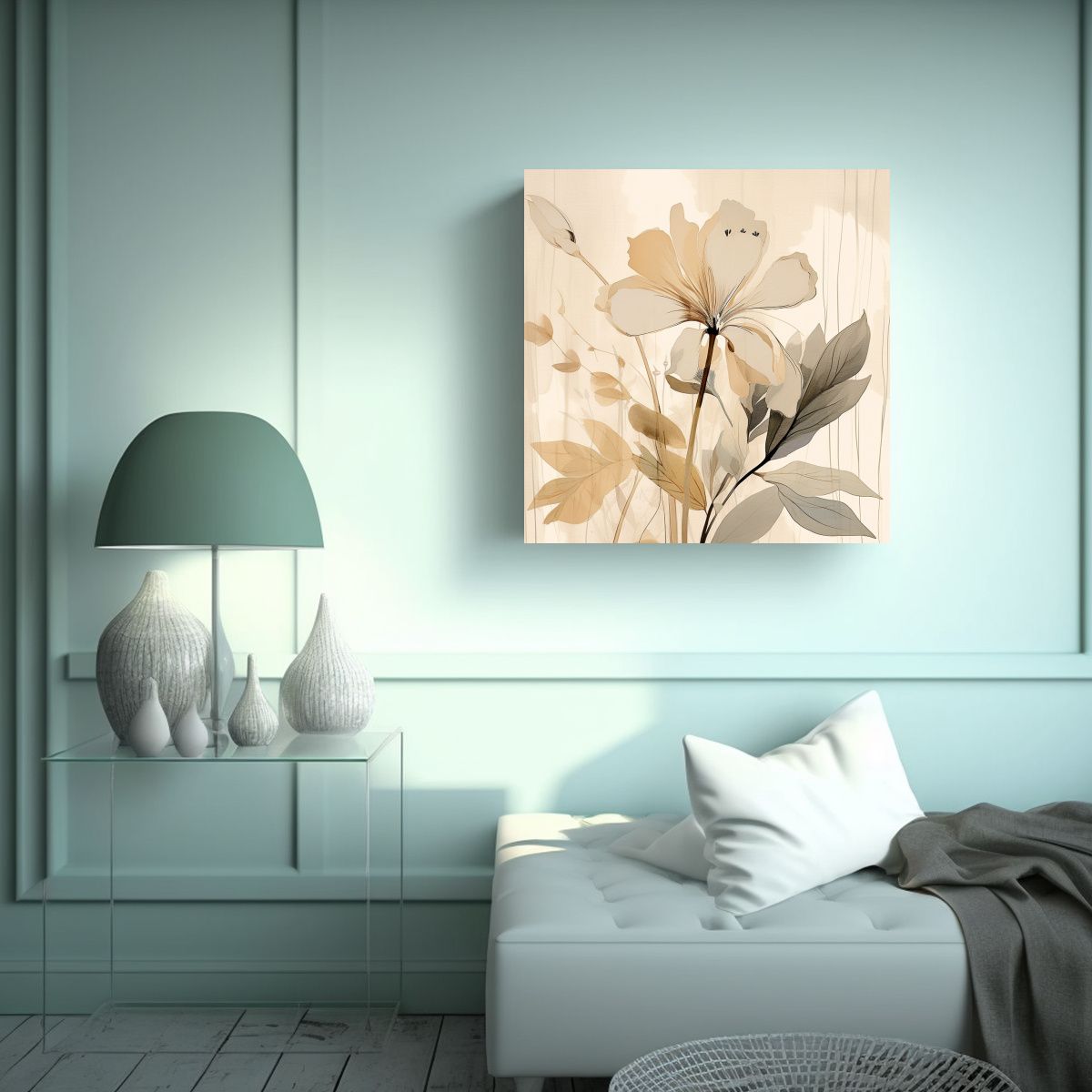 GENERICO - Arte Abstracto Botánico Beige 8k, Diseño De 50x50 Cm