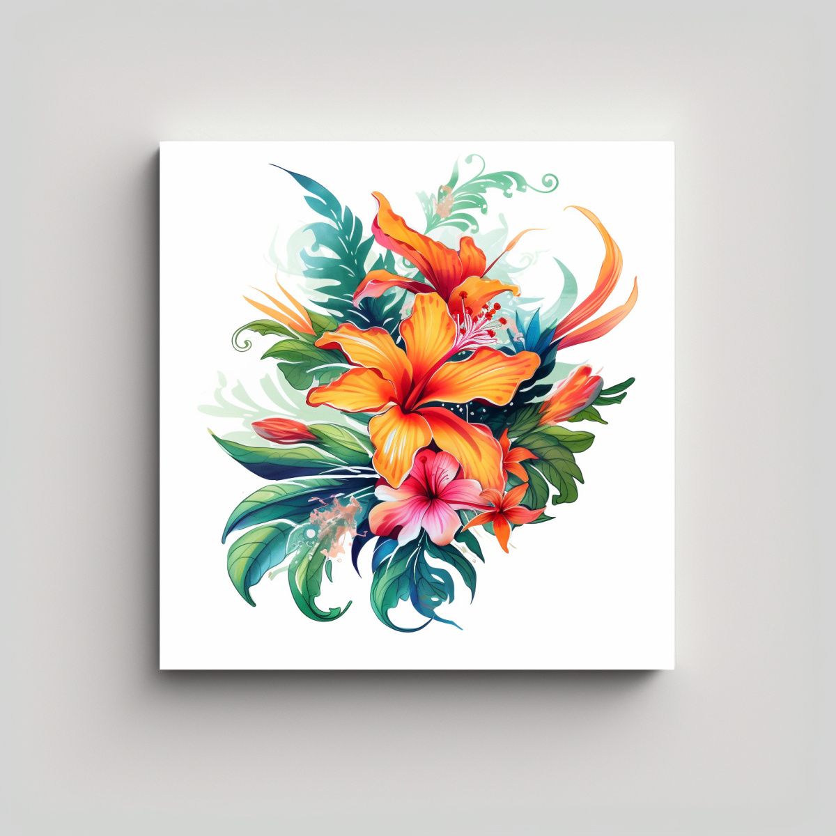 GENERICO - Ilustración Surrealista Tropical Floral Lienzo 60x60 Cm