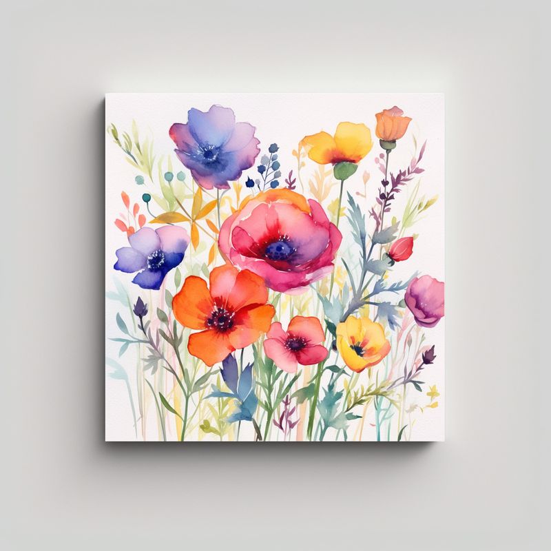 GENERICO - Arte De Pared Acuarela Floral Rústica Lienzo De 90x90 Cm