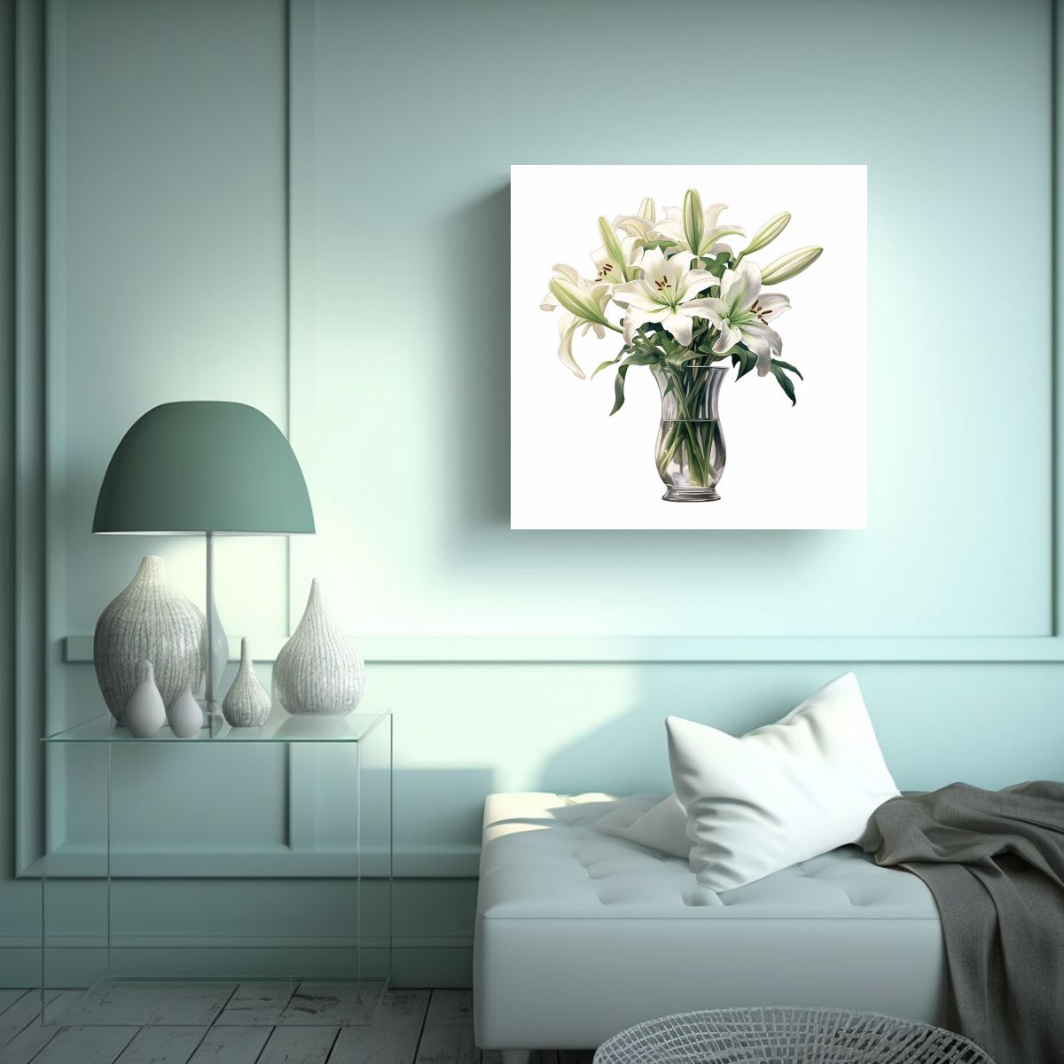 GENERICO - Brillante Arte De Pared Lily En Jarrón Estilo 60x60 Cm