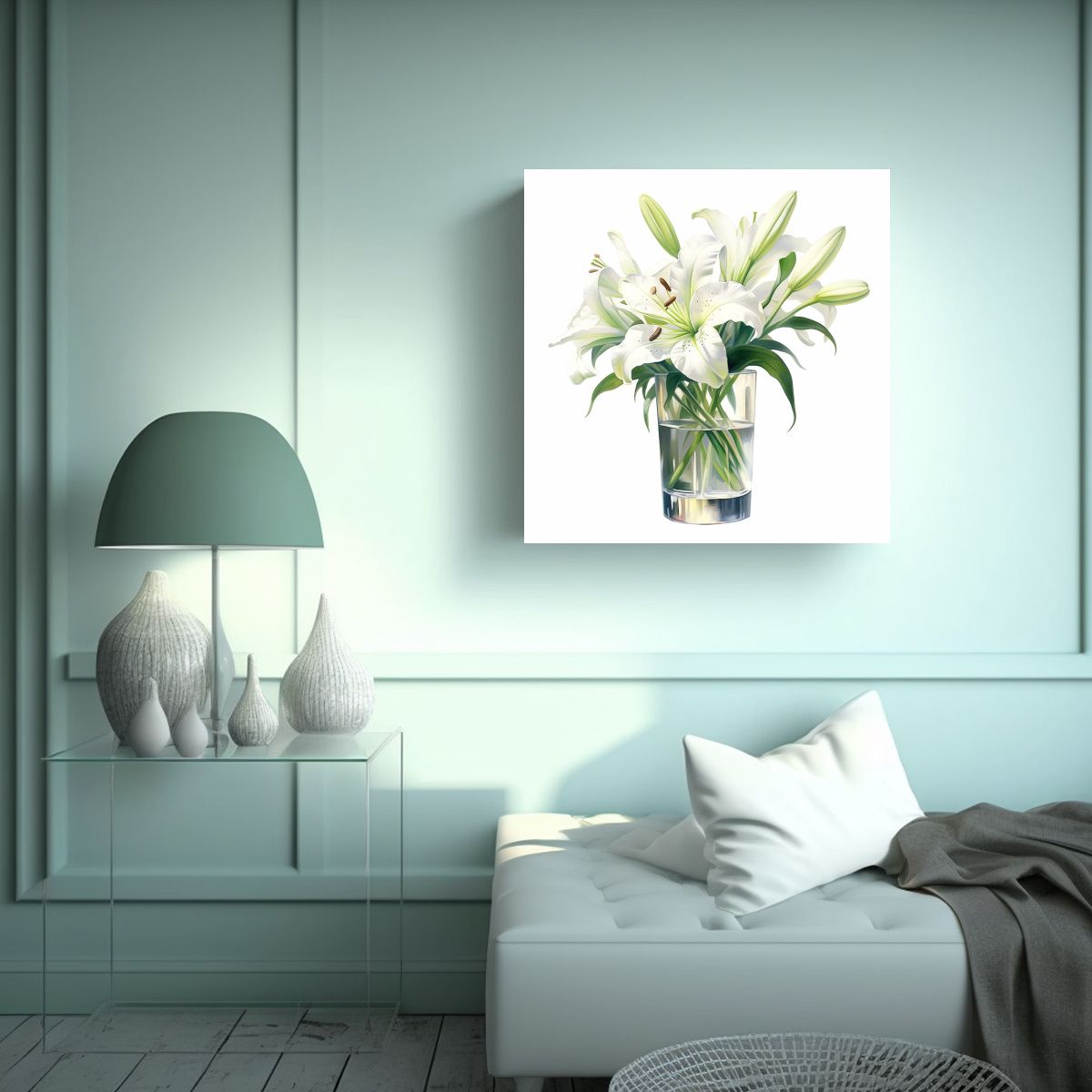 GENERICO - Ilustración Lily En Vaso De Vidrio Arte Óleo 90x90 Cm