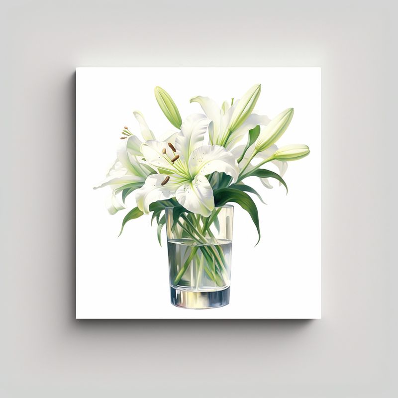 GENERICO - Ilustración Lily En Vaso De Vidrio Arte Óleo 70x70 Cm