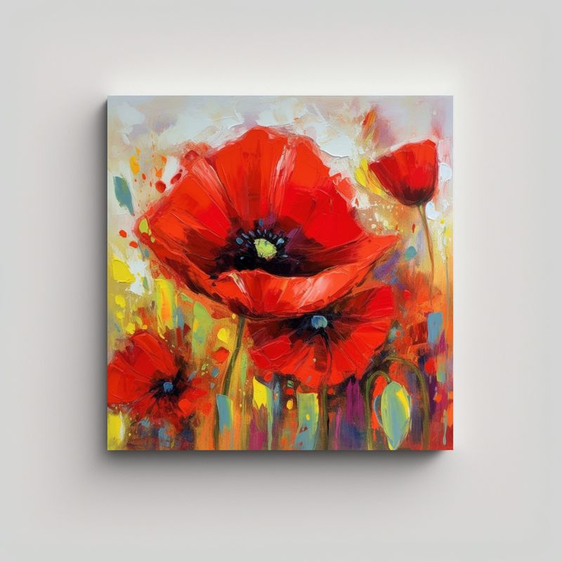 GENERICO - Pintura Abstracta Aceite Amapola Roja Minimalismo 70x70 Cm