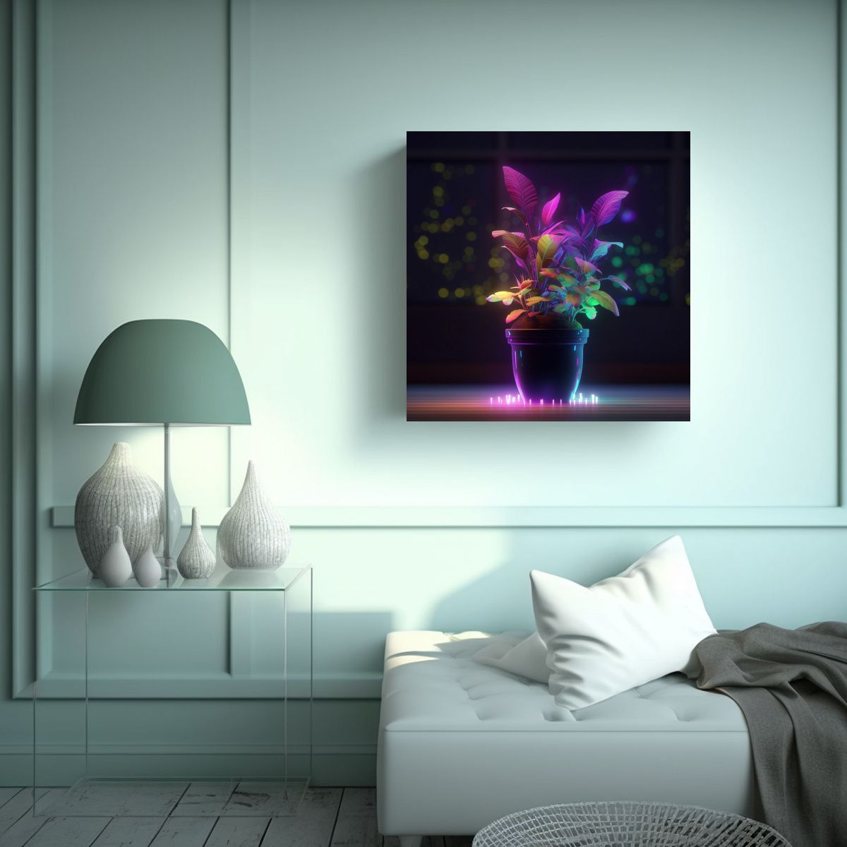 GENERICO - Cuadro Luminoso De Planta Robótica En Maceta 70x70 Cm