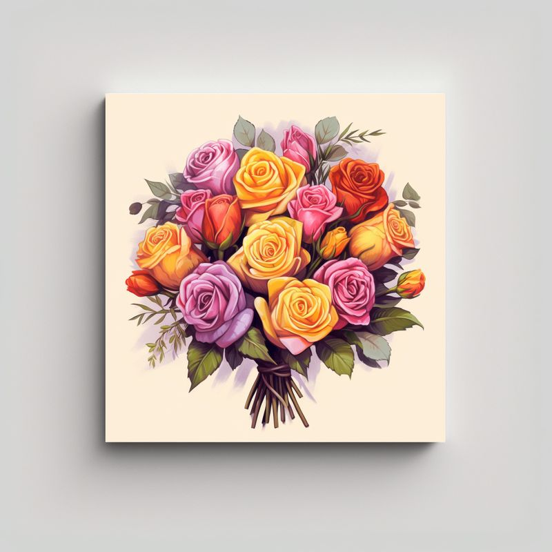 GENERICO - Calidos Rosas Coloridas Ilustración De Bastidor 90x90 Cm