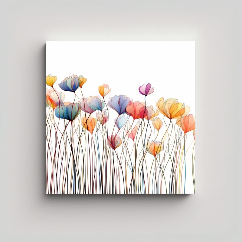 GENERICO - Arte Floral Acuarela Diseño Vibrante Colores 80x80 Cm