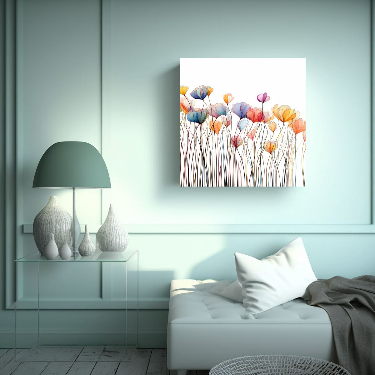 GENERICO - Arte Floral Acuarela Diseño Vibrante Colores 80x80 Cm.