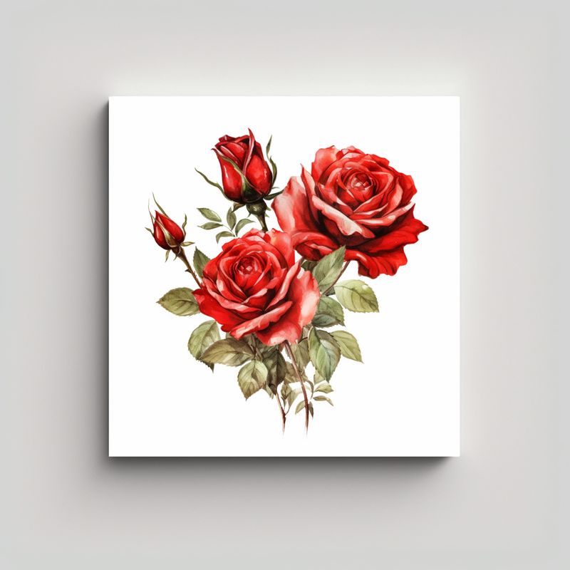 GENERICO - Cuadro Vintage De Acuarela Con Rosas Rojas De 70x70 Cm