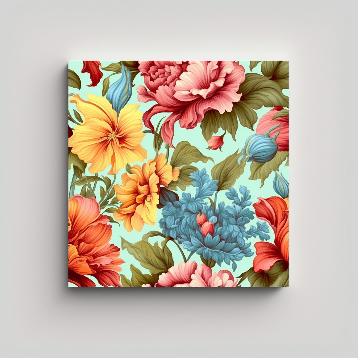 GENERICO - Floral Intenso Antiguo Elegante Tela En Bastidor 70x70 Cm