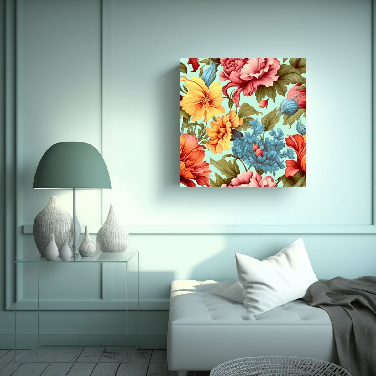 GENERICO - Floral Intenso Antiguo Elegante Tela En Bastidor 70x70 Cm