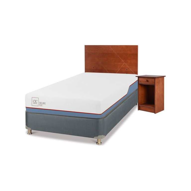 Cama Americana Excellence Plus 1.5 Plazas x 2.00 mt + Respaldo + 1 Velador