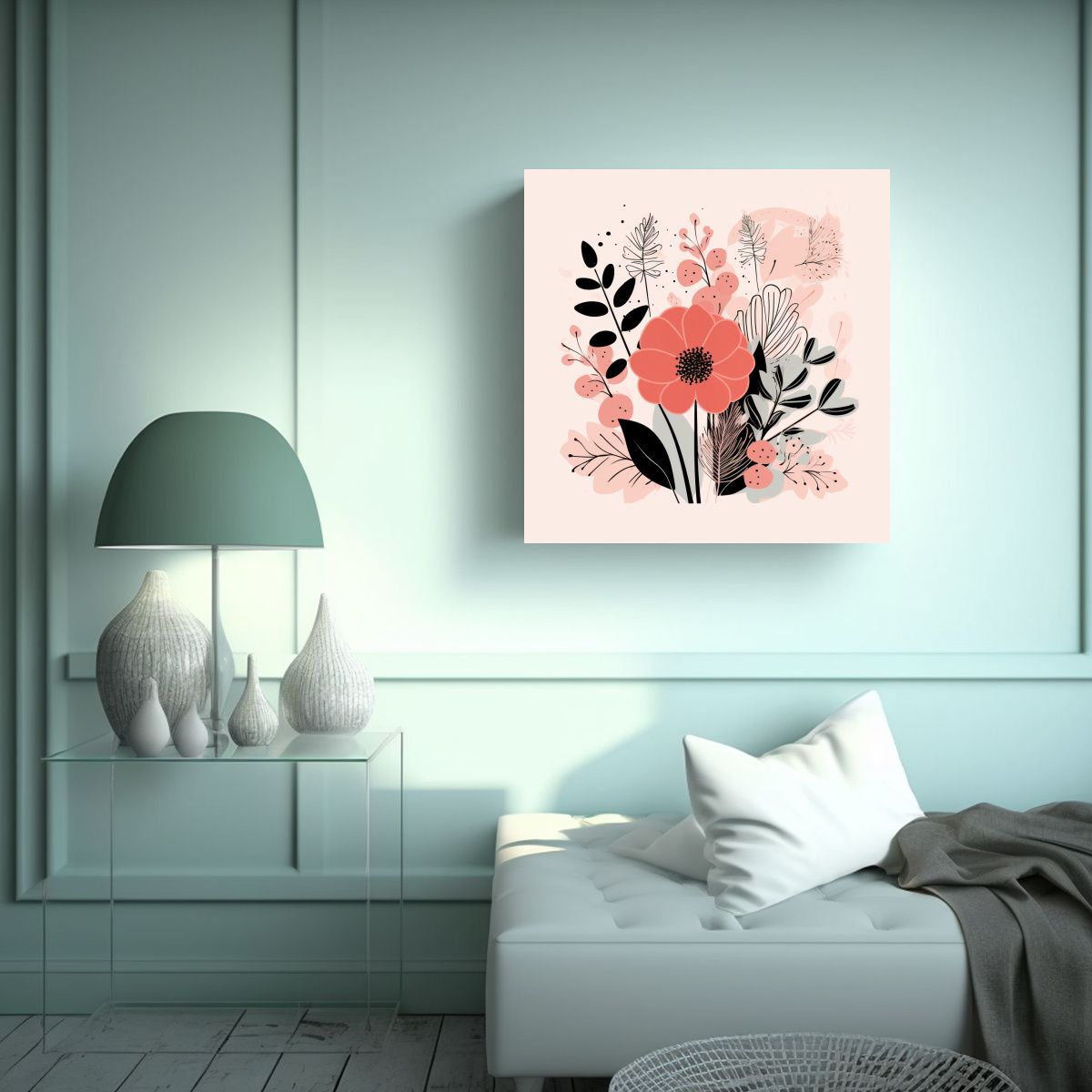 GENERICO - Alta Calidad Lienzo Minimalista Boho Floral Rosa 90x90 Cm