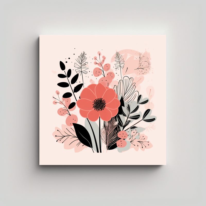 GENERICO - Alta Calidad Lienzo Minimalista Boho Floral Rosa 60x60 Cm
