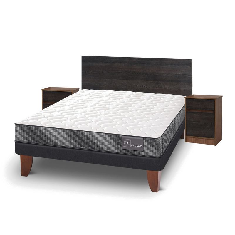CIC - Cama Europea Anatomic 2 Plazas + Respaldo + 2 Veladores Cic