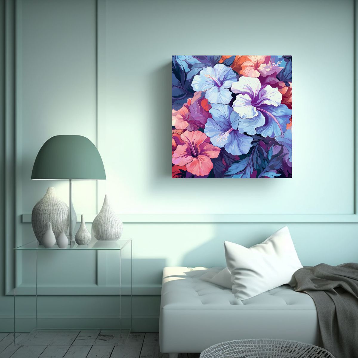 GENERICO - Patron Florido Ilustrado Cuadro Decorativo Arte 70x70 Cm