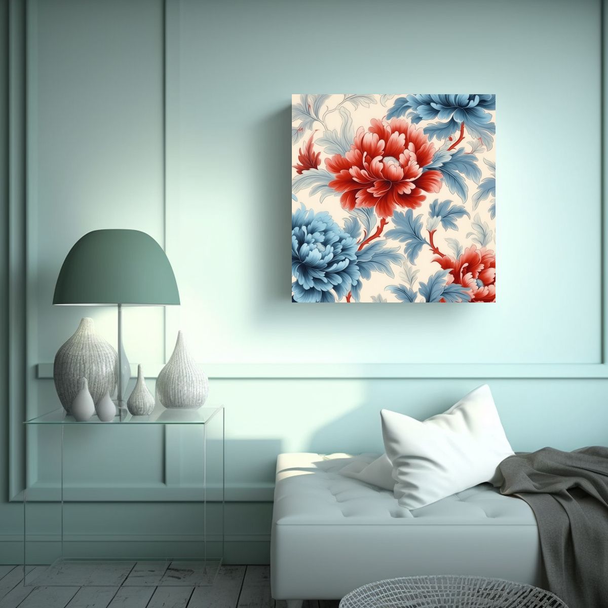 GENERICO - Cuadro Floral Vintage Sublimado En Tela Patrón 80x80 Cm