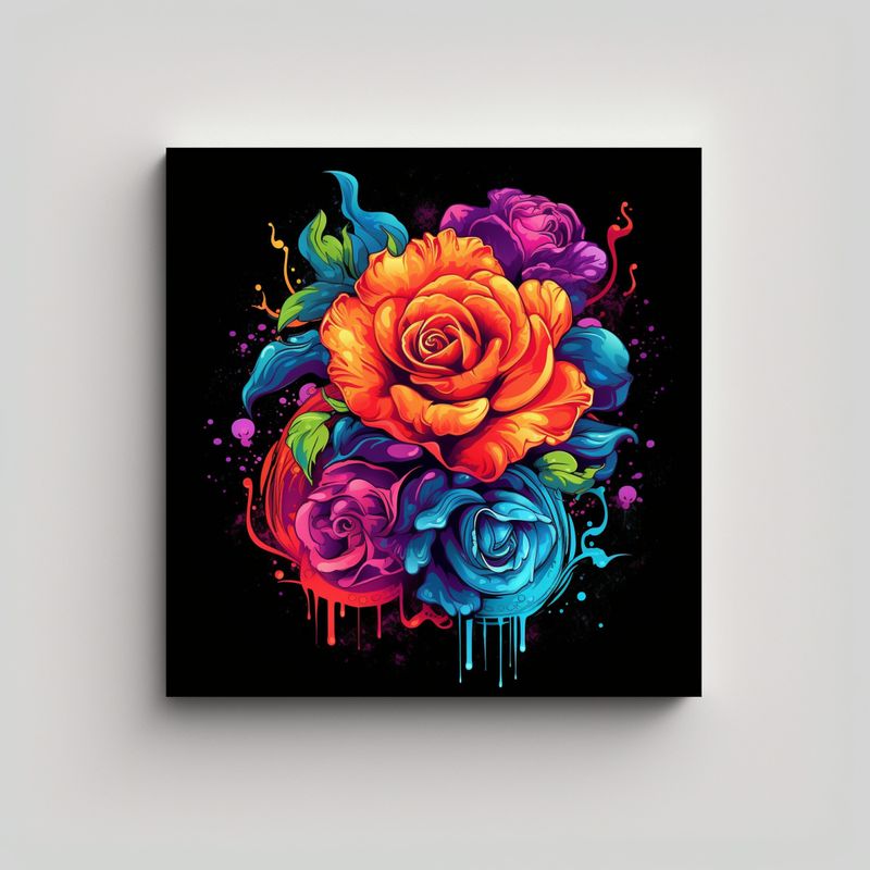 GENERICO - Pintura Vibrante Multicolor Rosa Goteando Arte 80x80 Cm