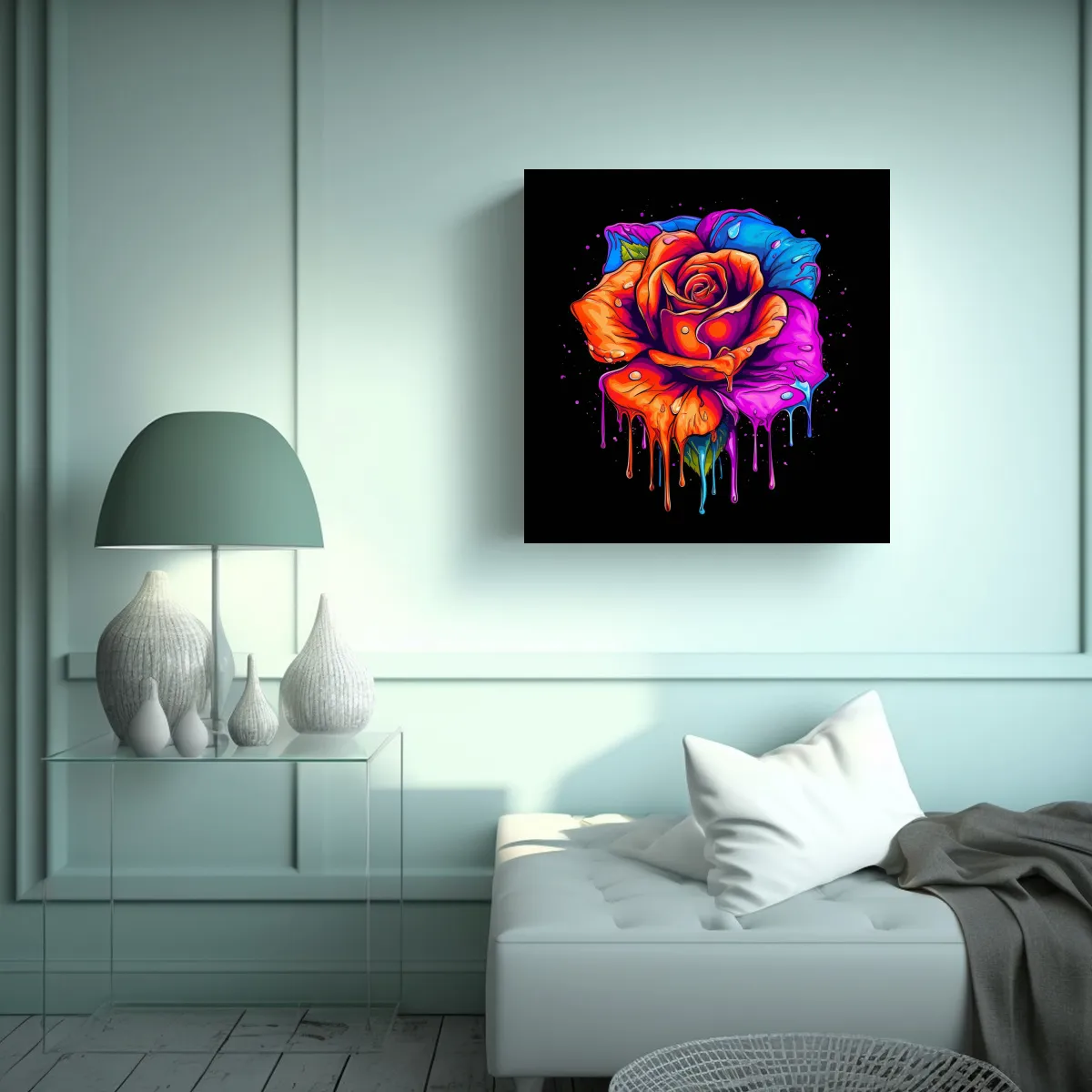 GENERICO - Pintura Decorativa Vibrante Rosa Multicolor Goteo 90x90 Cm