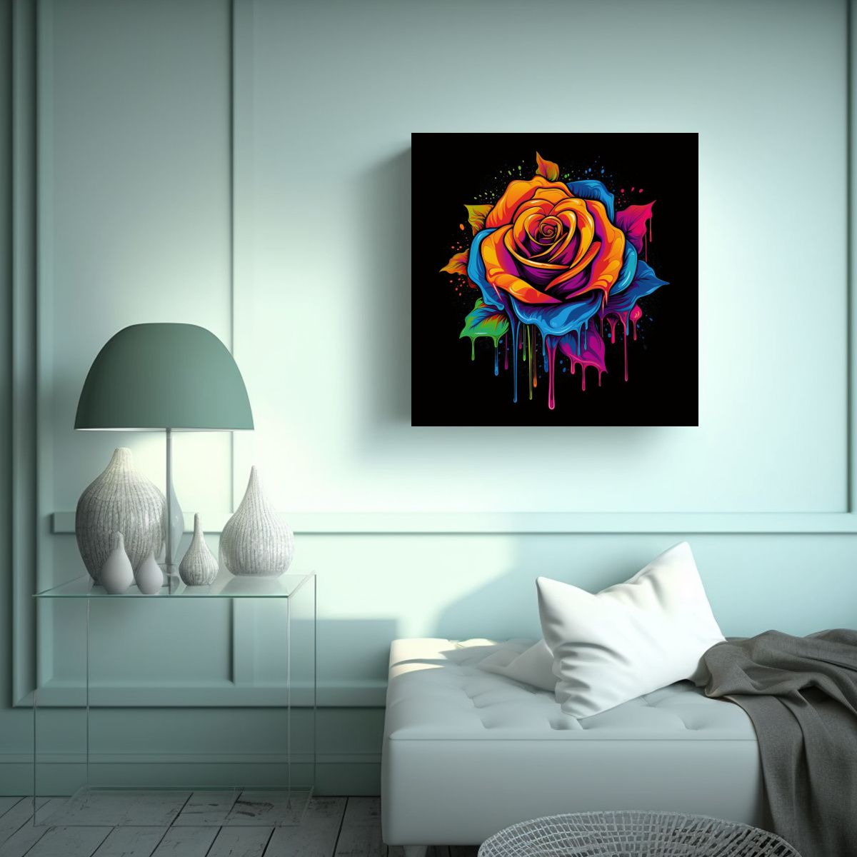 GENERICO - Pintura Neon Vibrante Multicolor Rosa Goteo Arte 60x60 Cm