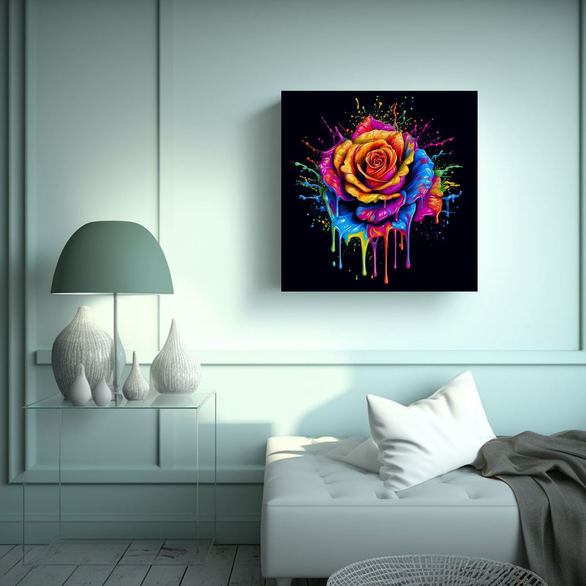 GENERICO - Arte Grafico Multicolor Rosa Goteo Pintura 80x80 Cm