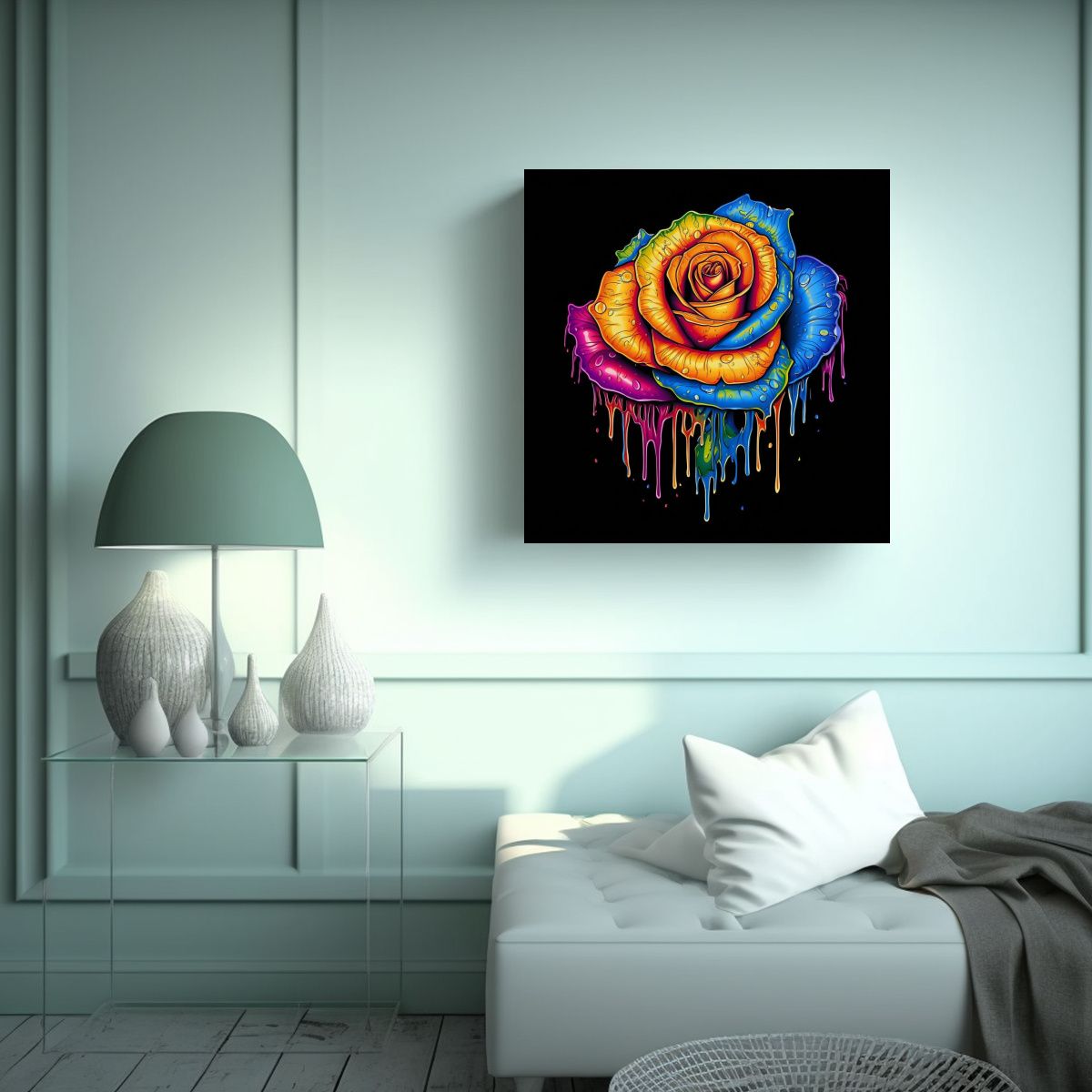 GENERICO - Arte Creativa Pintura Goteante Rosa Arcoíris 90x90 Cm