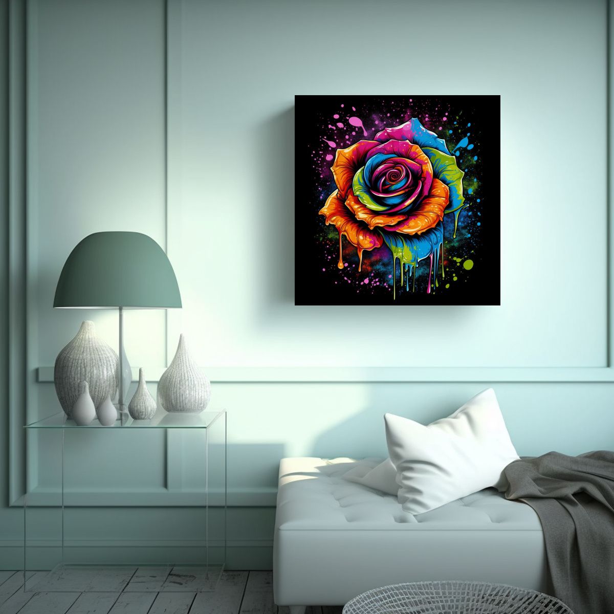 GENERICO - Arte Moderno Juvenil Rosas De Colores Lluvia De 60x60 Cm