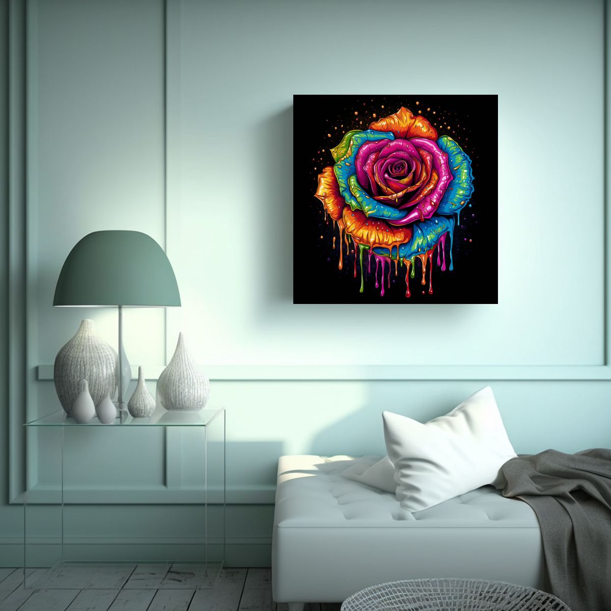 GENERICO - Intenso Poder Colores Arcoiris Rosa Goteo Pintura 80x80 Cm