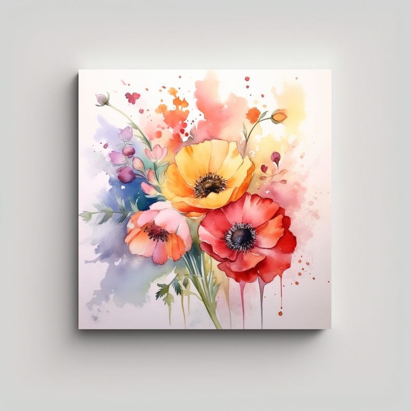 GENERICO - Cuadro Floral Acuarela Arte Inspirador 80x80 Cm