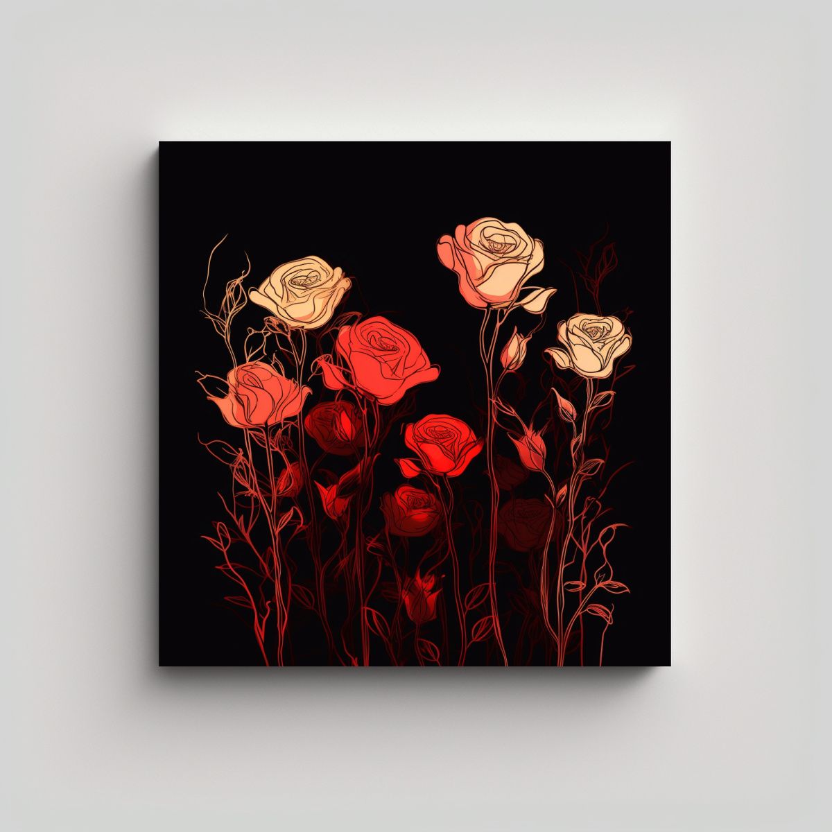 GENERICO - Concepto Línea De Rosas Rojas Iluminadas Arte 50x50 Cm