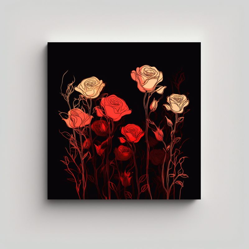 GENERICO - Concepto Línea De Rosas Rojas Iluminadas Arte 50x50 Cm