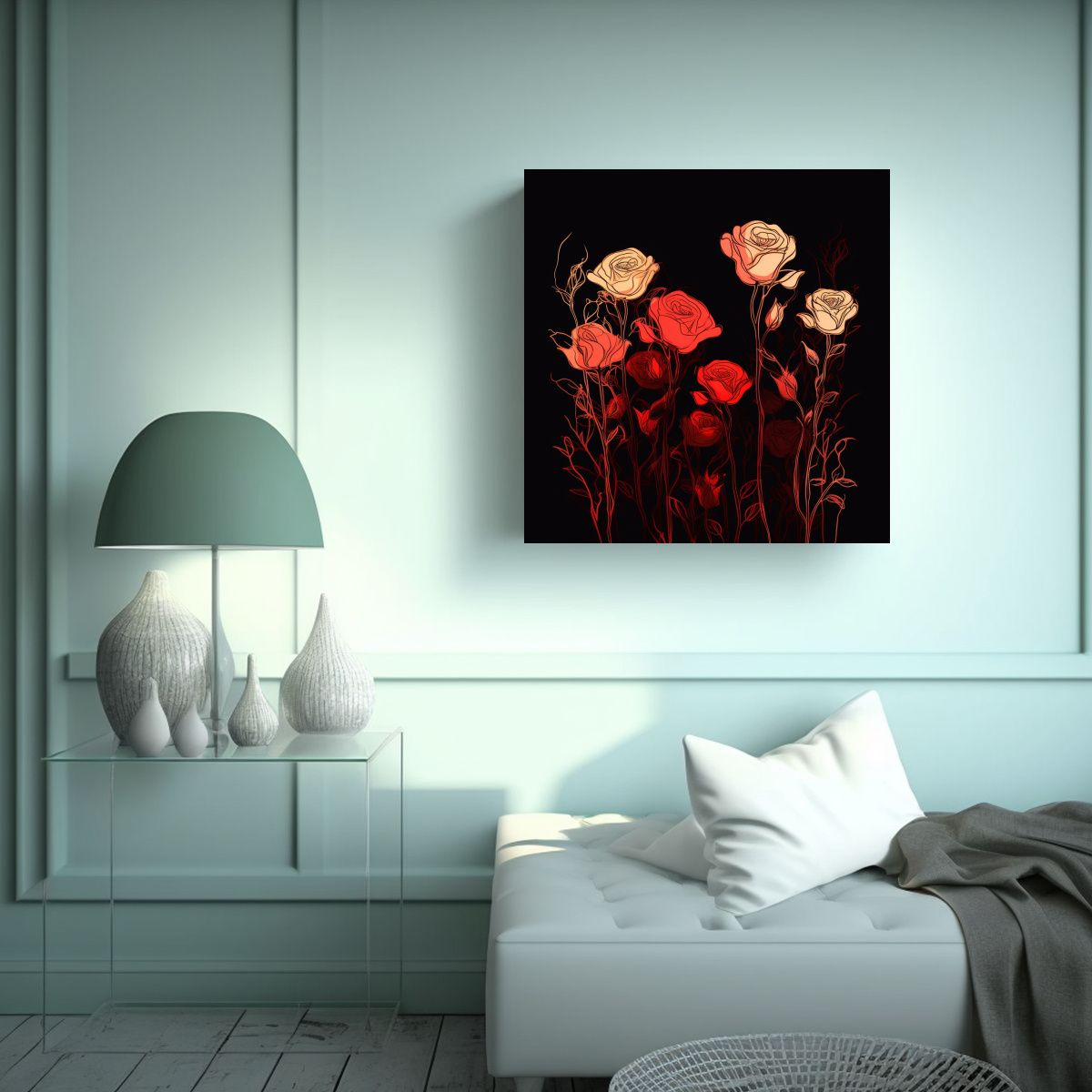GENERICO - Concepto Línea De Rosas Rojas Iluminadas Arte 50x50 Cm