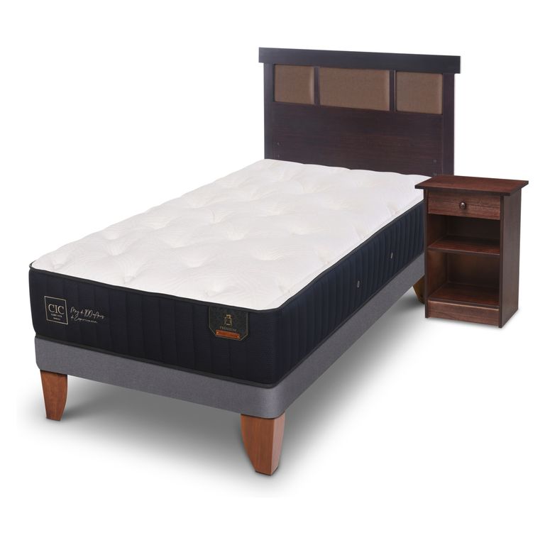 Cama Europea Premium 1.5 Plazas x 2.00mt + Respaldo + 1 Velador