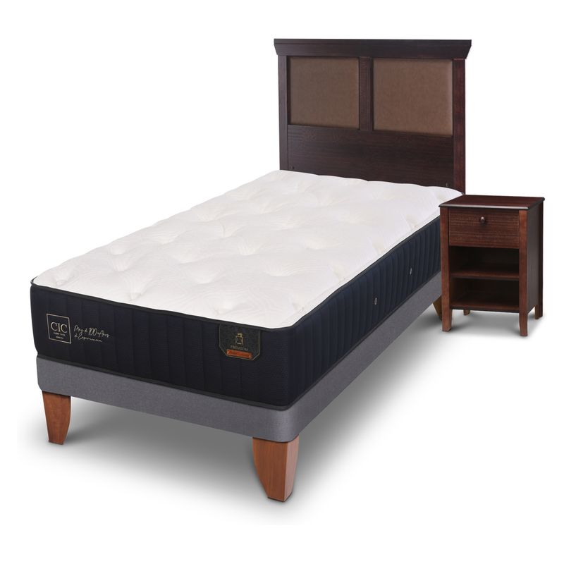 CIC - Cama Europea Premium 1.5 Plazas Base Normal 105X200 Cm + Muebles Torino Chocolate Cic