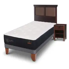CIC - Cama Europea Premium 1.5 Plazas Base Normal 105X200 Cm + Muebles Torino Chocolate