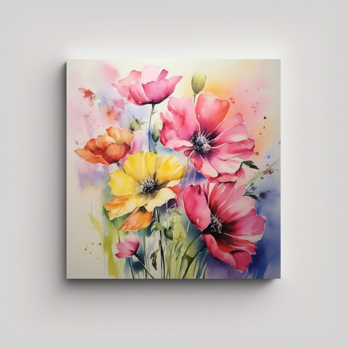 GENERICO - Bastidor Floral Estilo Acuarela Pop Art Vibrante 60x60 Cm