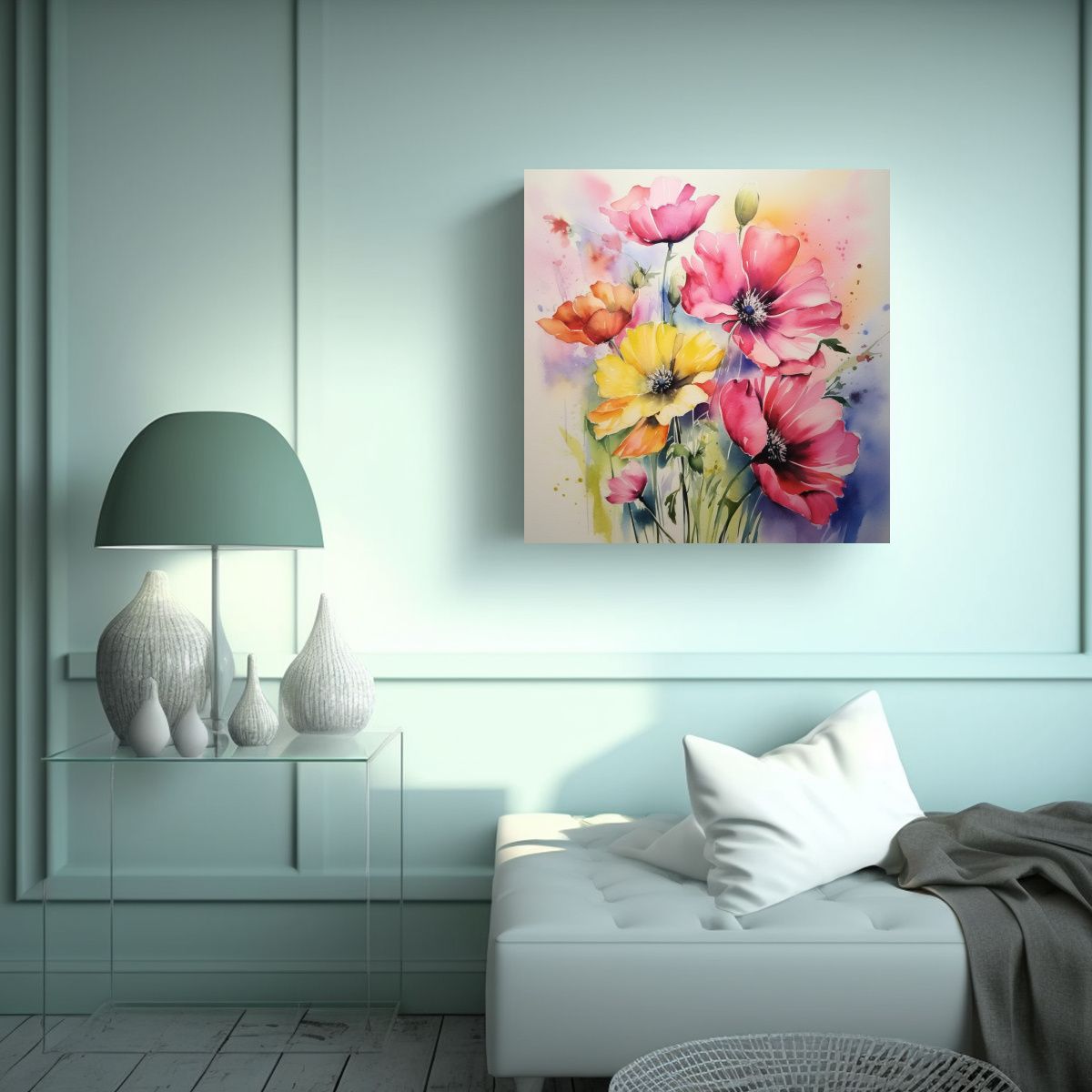 GENERICO - Bastidor Floral Estilo Acuarela Pop Art Vibrante 60x60 Cm