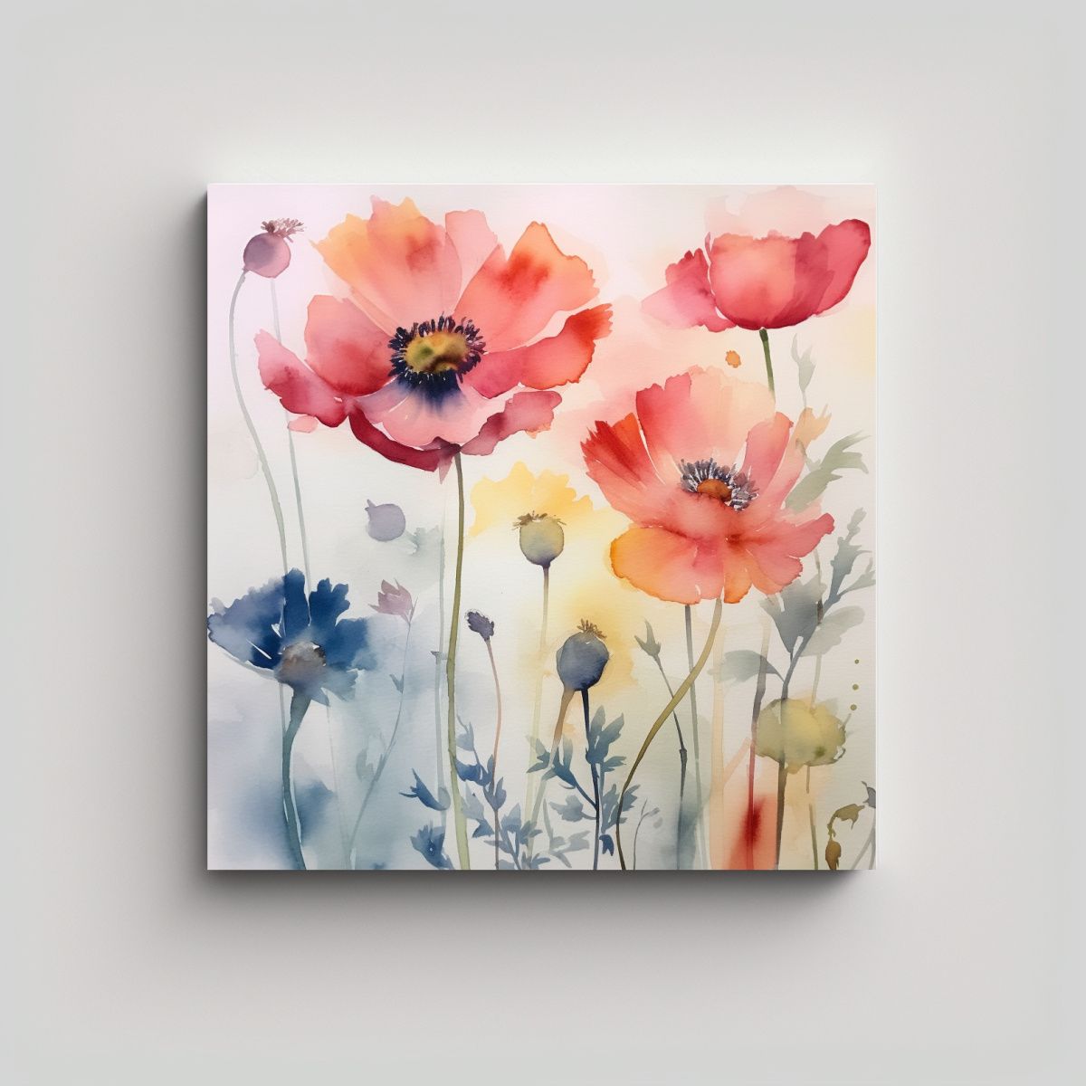 GENERICO - Exclusiva Acuarela De Flores Con Tallos En 80x80 Cm